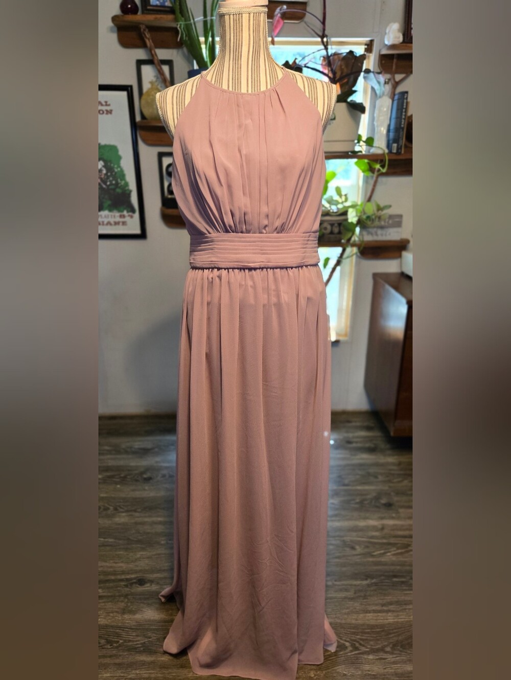 Elegant Dusty Rose Halter Maxi Dress